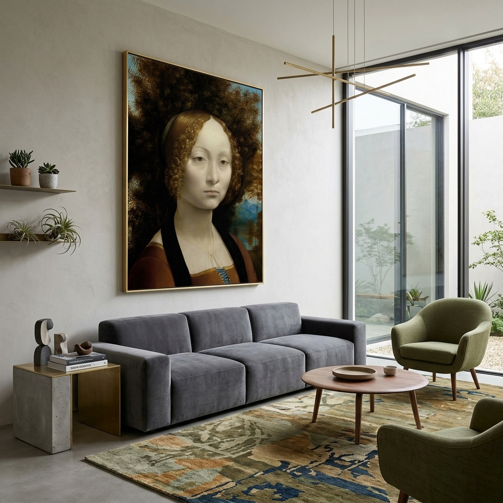 Portrait of Ginevra de Benci by Leonardo da Vinci Reproduction Canvas Wall Art Print