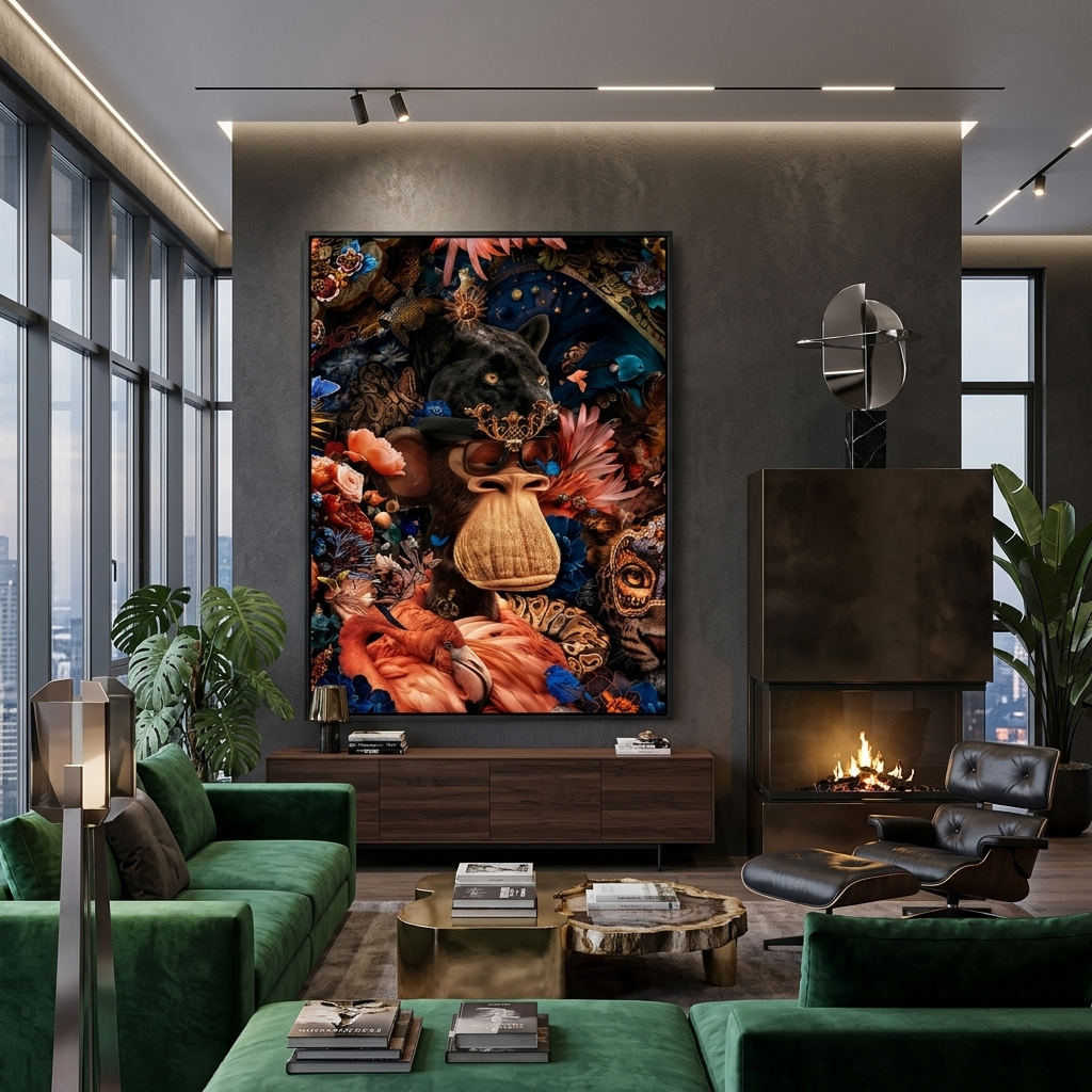 Interior BAYC monkey and black panther Canvas Wall Art Print