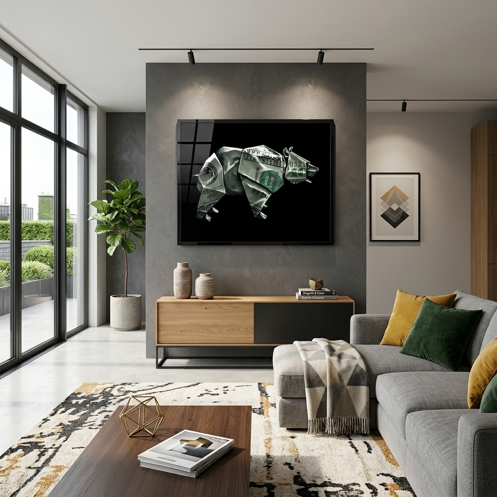 Money Bear Origami Canvas Wall Art - Unique Financial Statement for Modern Spaces