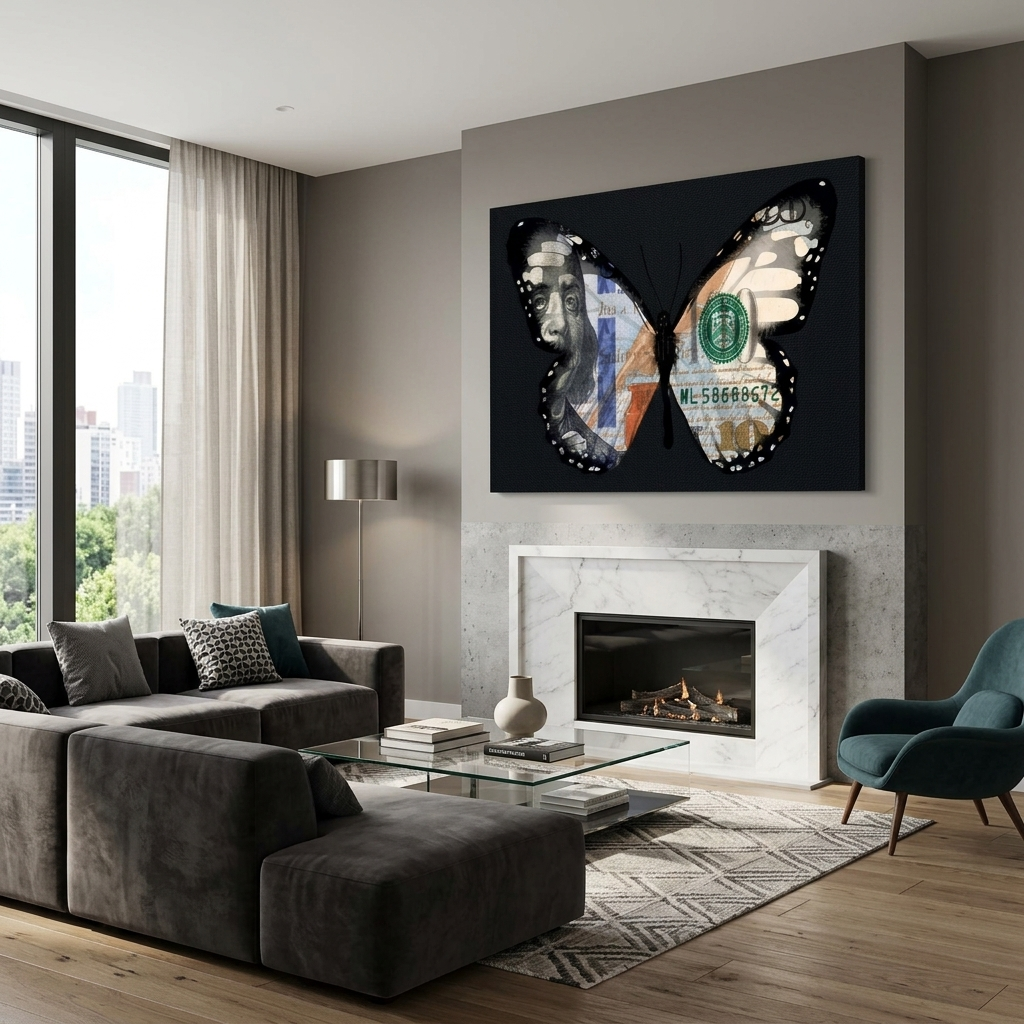 Butterfly dollar black Motivational Canvas Wall Art Print