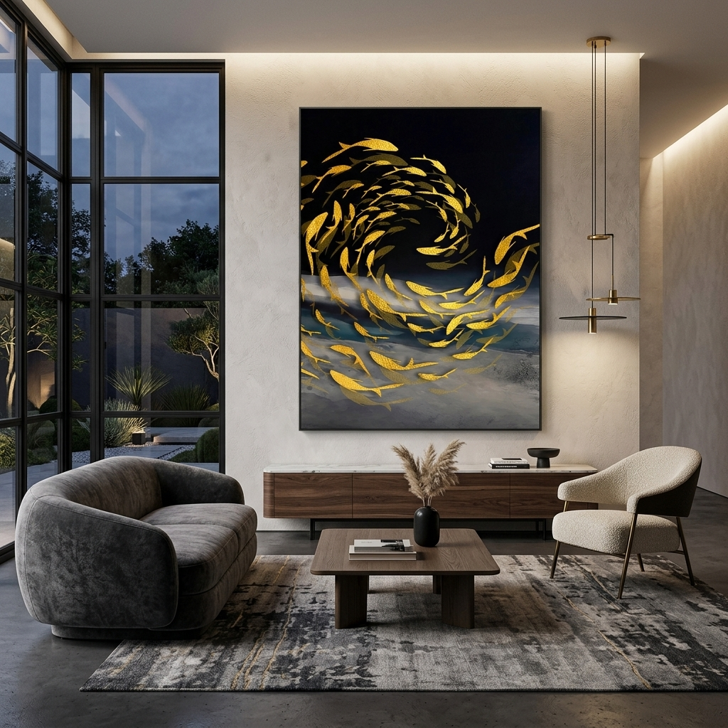 Fish in the color gold Abstraction Canvas Wall Art Print