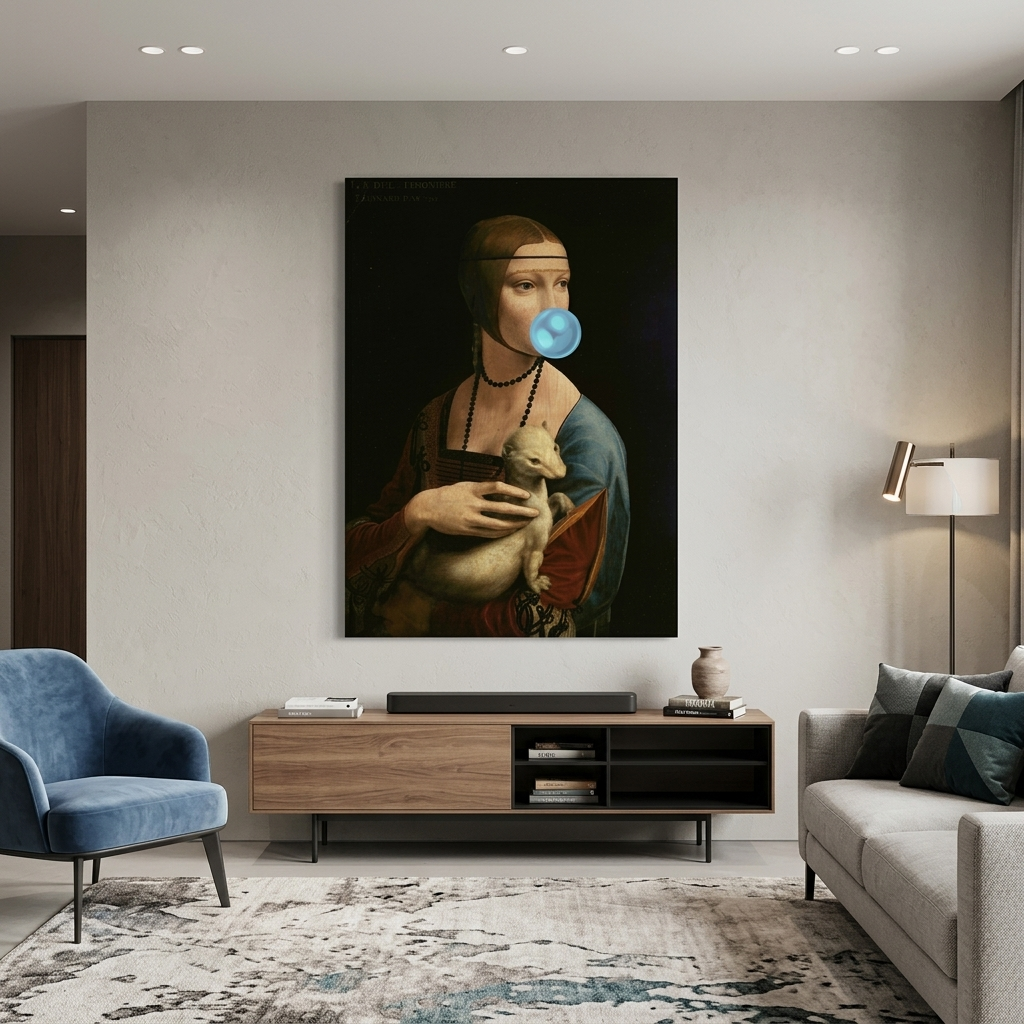 Canvas Wall Art Print Lady with ermine with blue gum