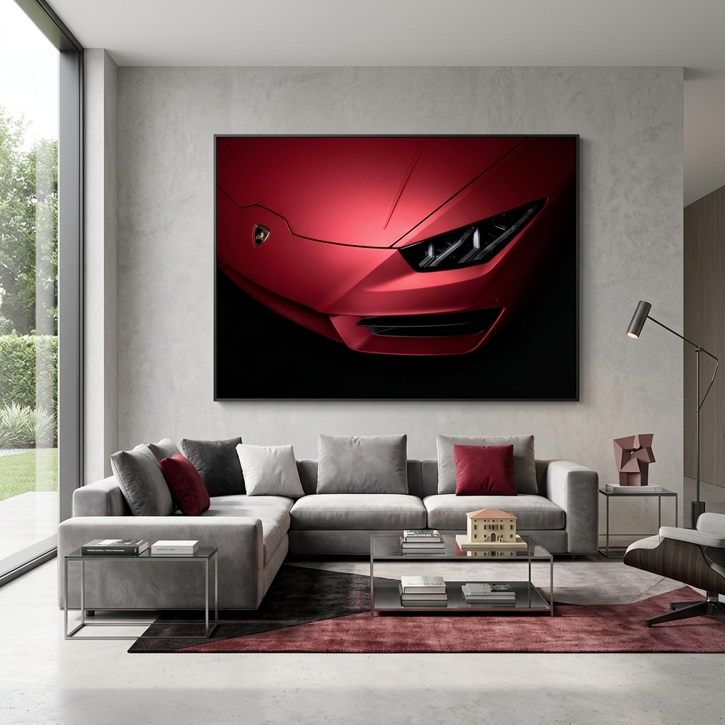 Canvas Wall Art Print front headlight Red Lamborghini