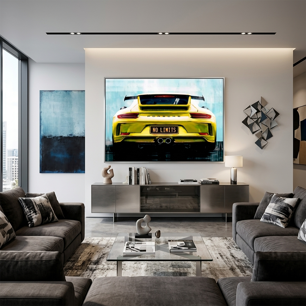 Porsche on the back of the no limit license plates Canvas Wall Art Print