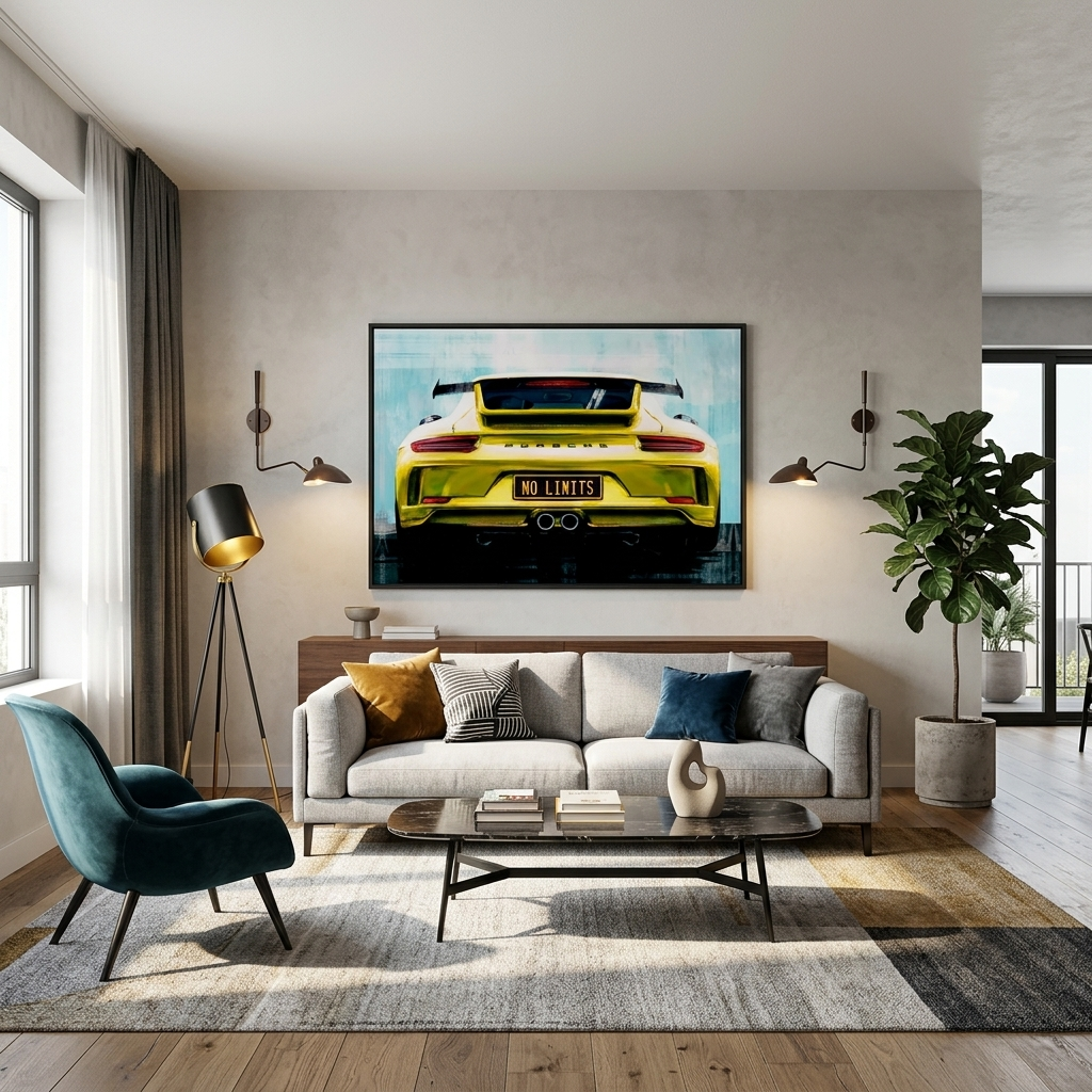 Porsche on the back of the no limit license plates Canvas Wall Art Print