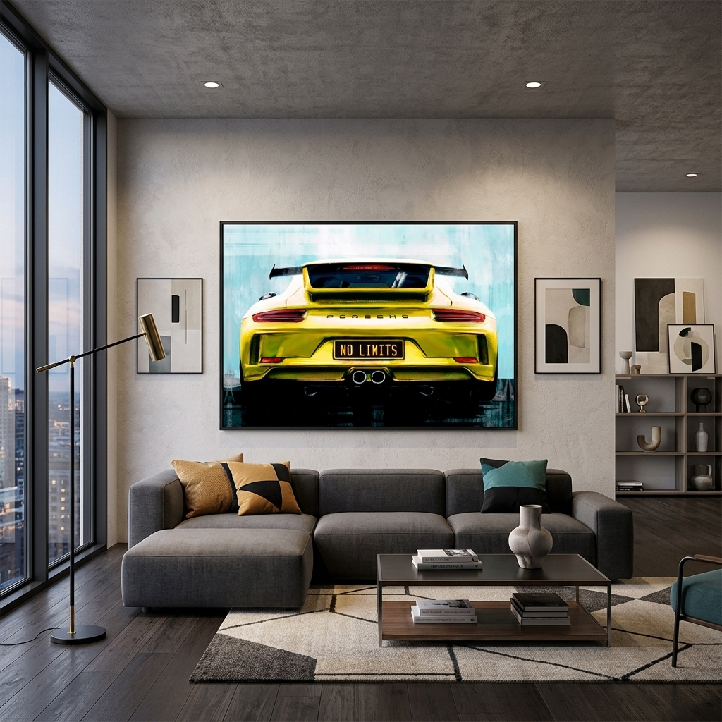 Porsche on the back of the no limit license plates Canvas Wall Art Print