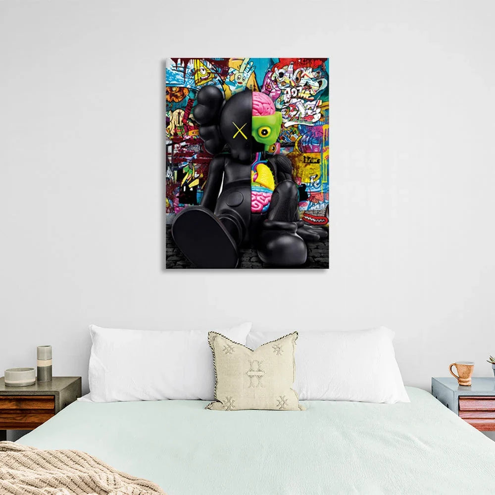 A black doll in the background of graffiti CANVAS Wall Art Print