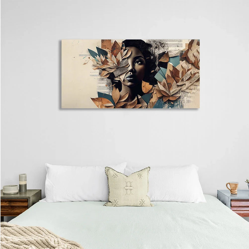 A girl with leaves in the background of a book Canvas Wall Art Print