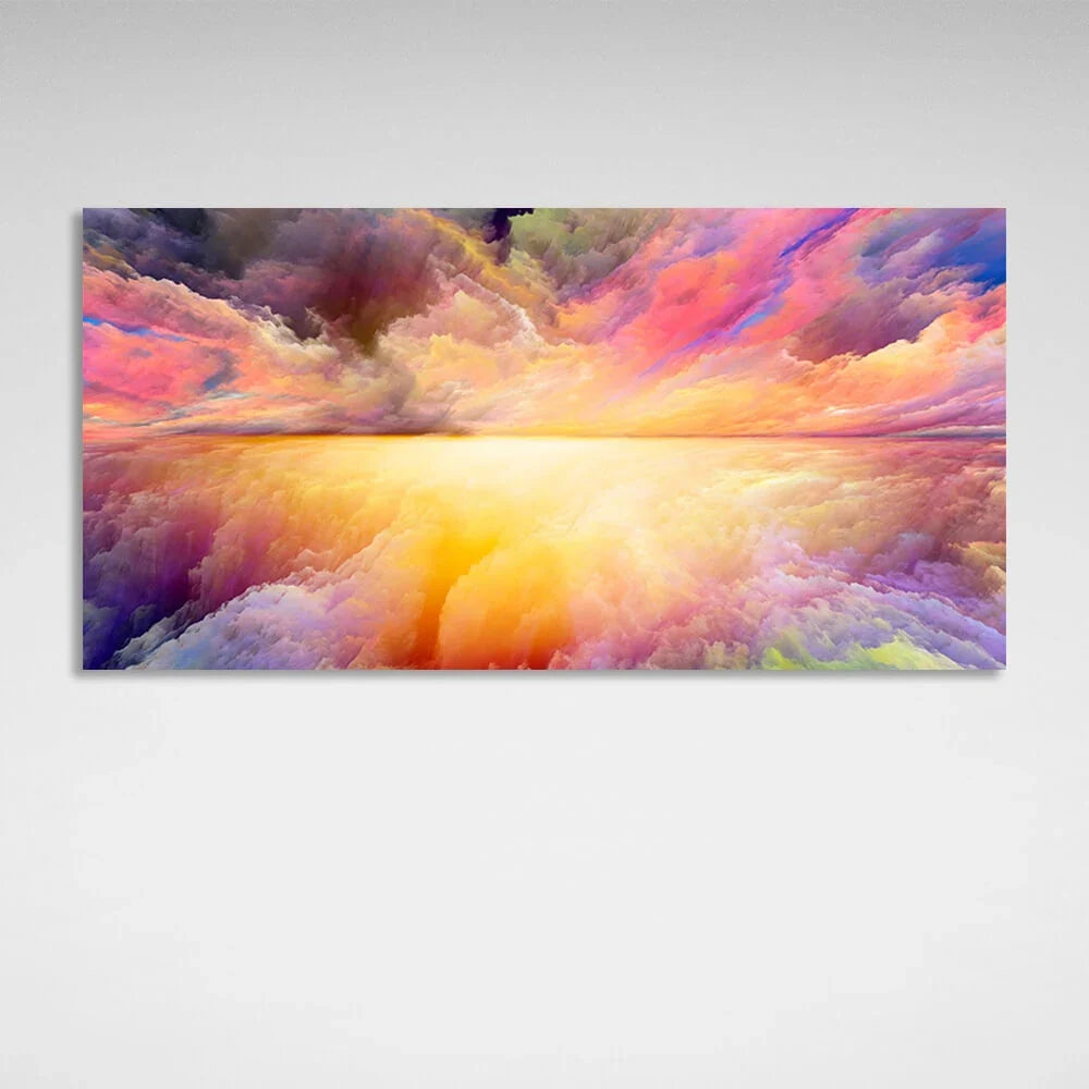Abstraction around bright yellow glow bright clouds Abstraction Canvas Wall Art Print