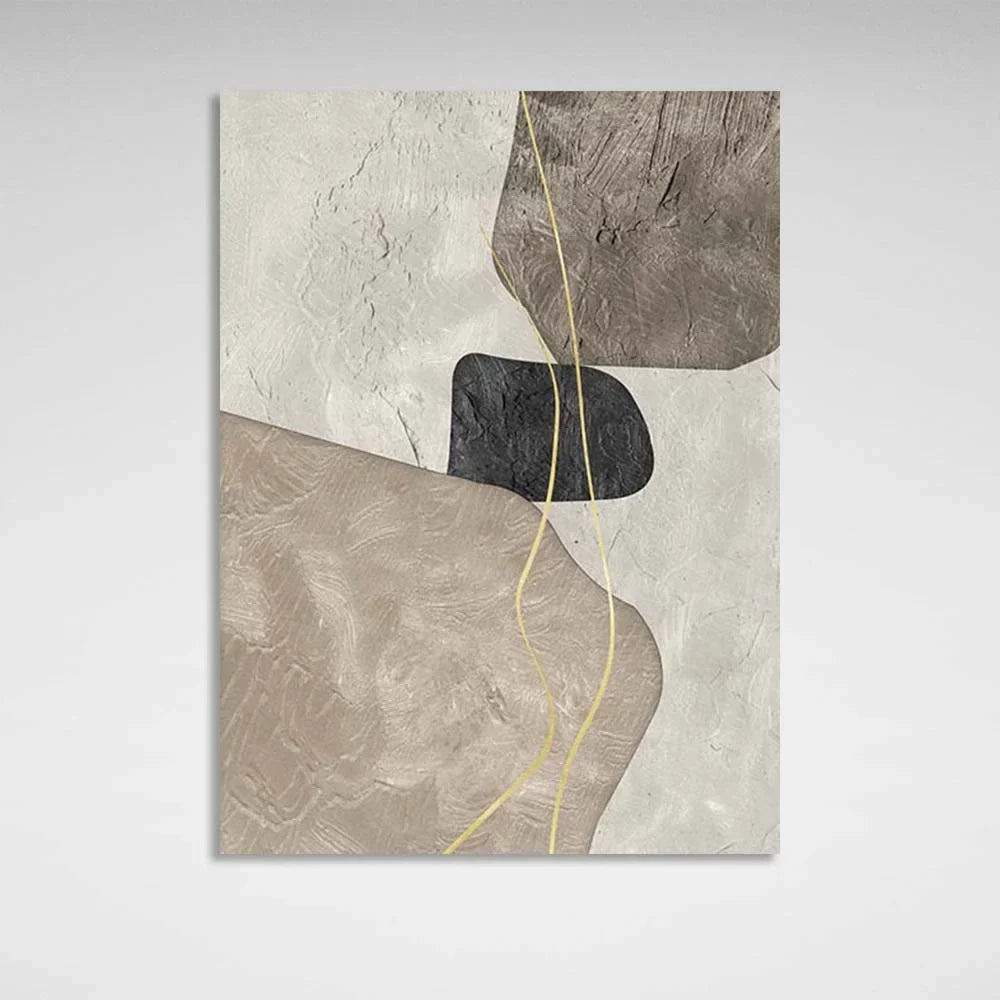 Abstraction Canvas Wall Art Print Golden lines on a beige background