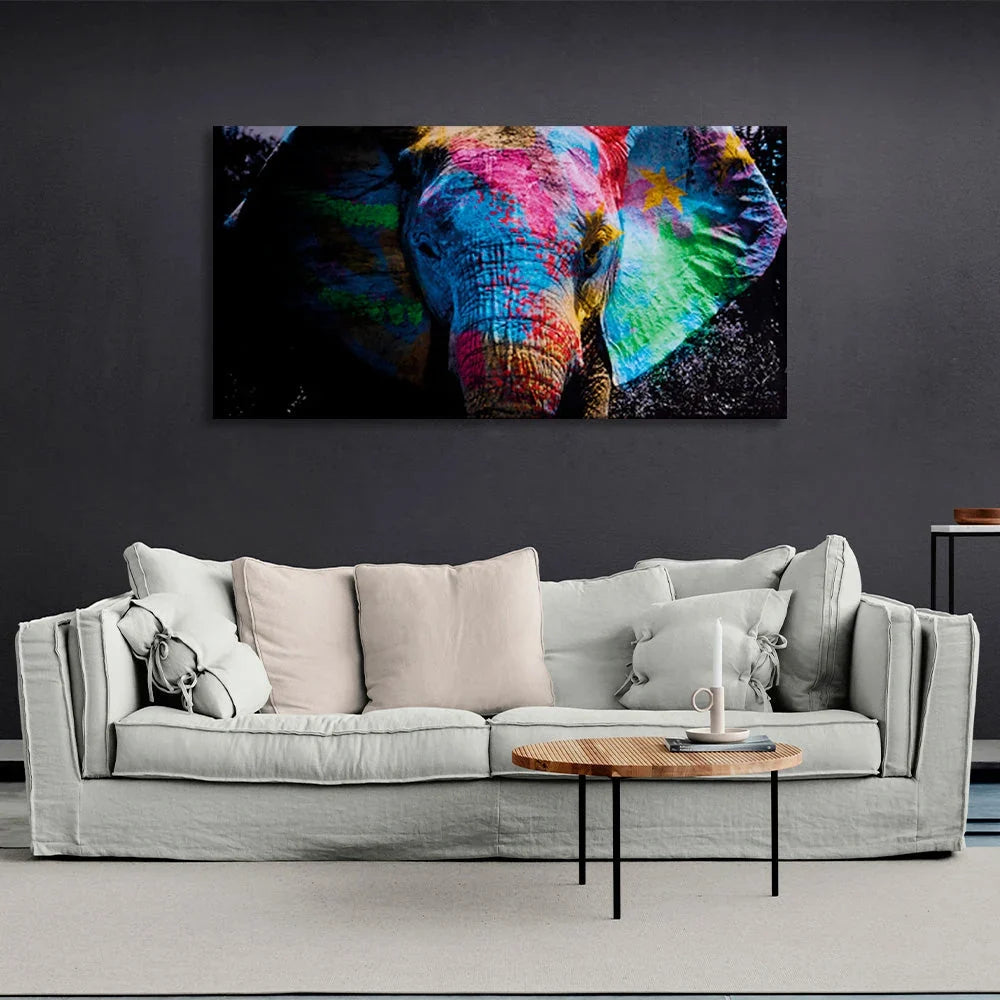 An elephant in bright colors Canvas Wall Art Print