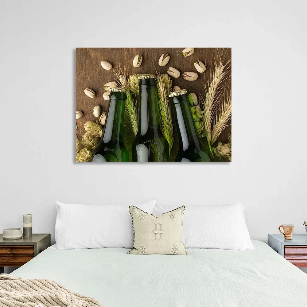 Canvas Wall Art Print For Kitchen Beer, hops, barley, pistachios