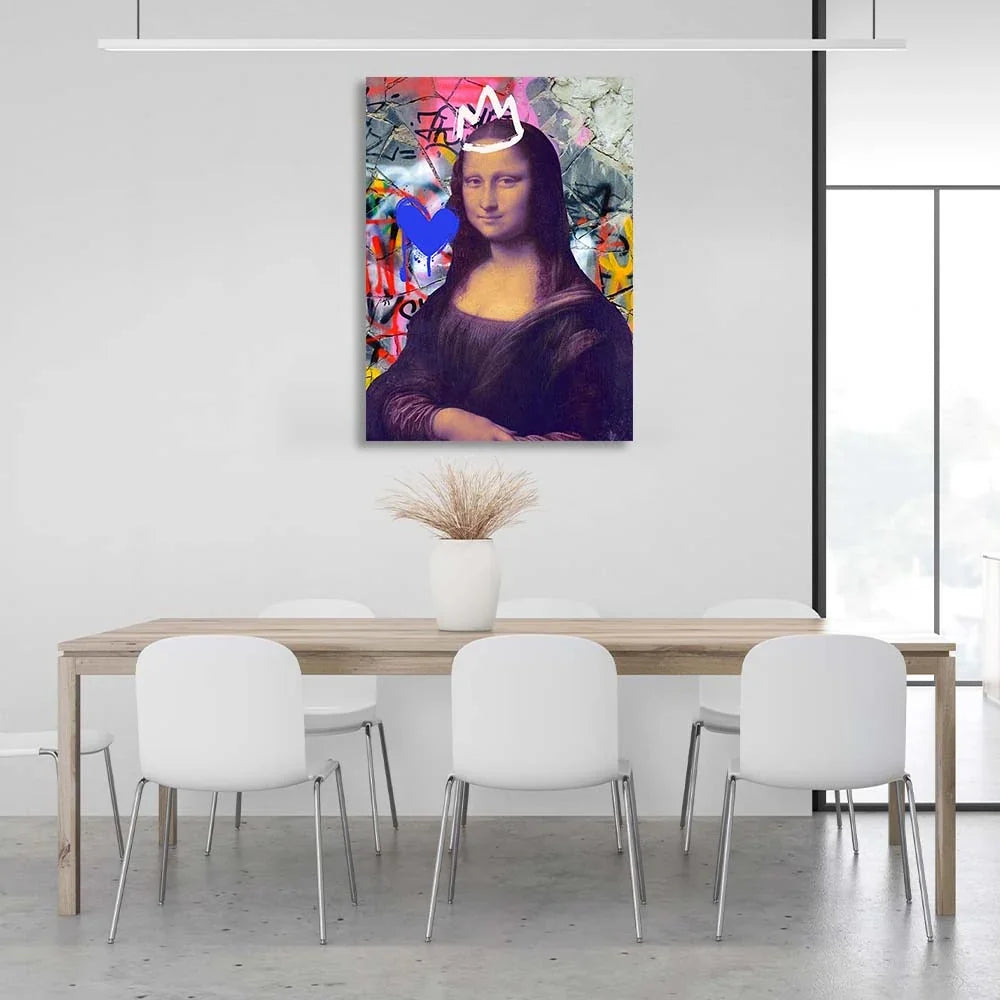 Canvas Wall Art Print Mona Lisa on the background of cracked wall in Garffiti