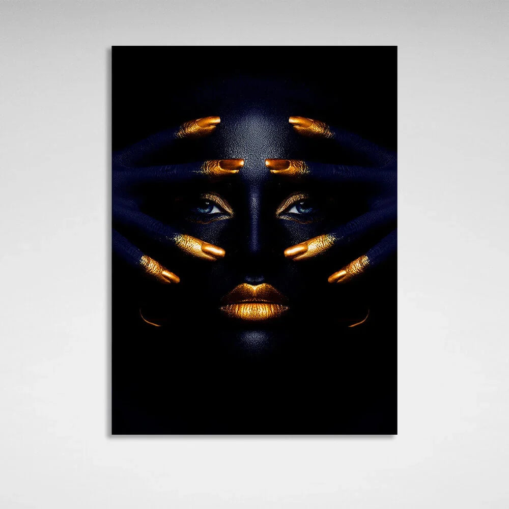 Dark woman with a gold manicure Canvas Wall Art Print