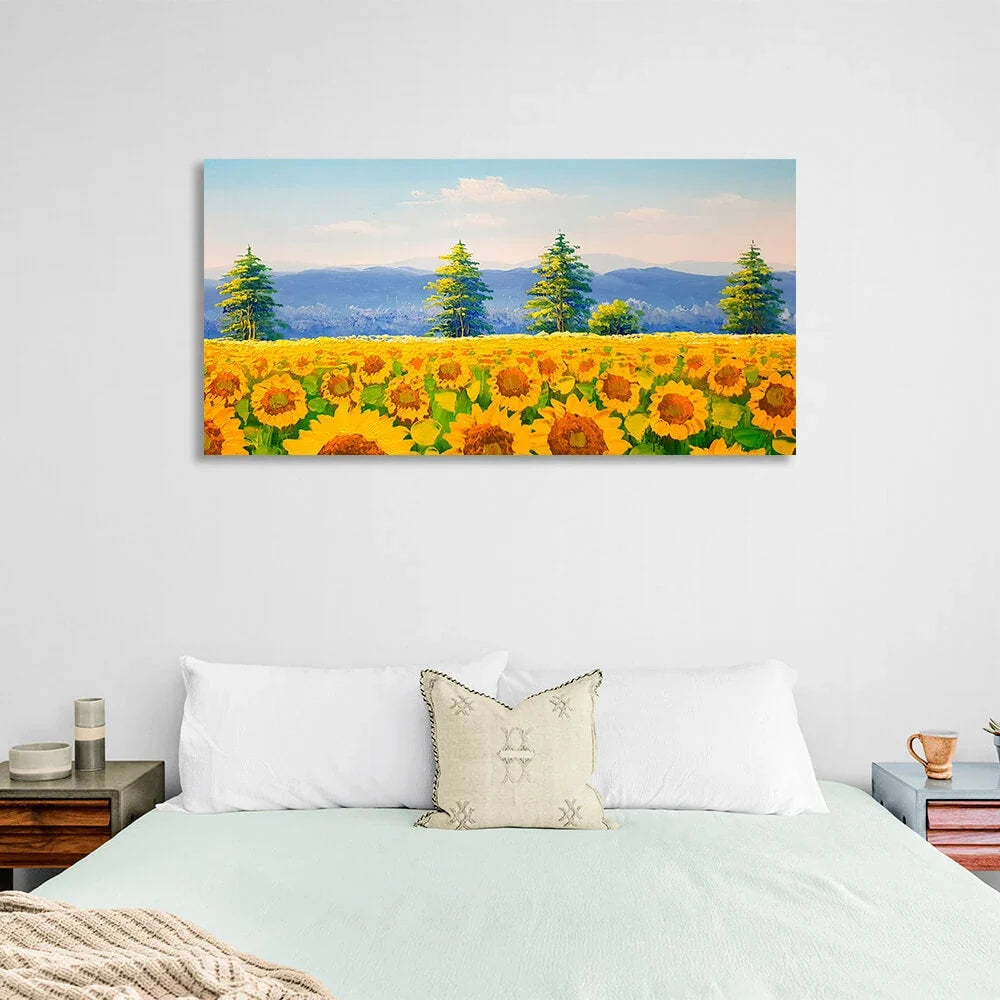 Field of sunflowers imitation brush painting Canvas Wall Art Print