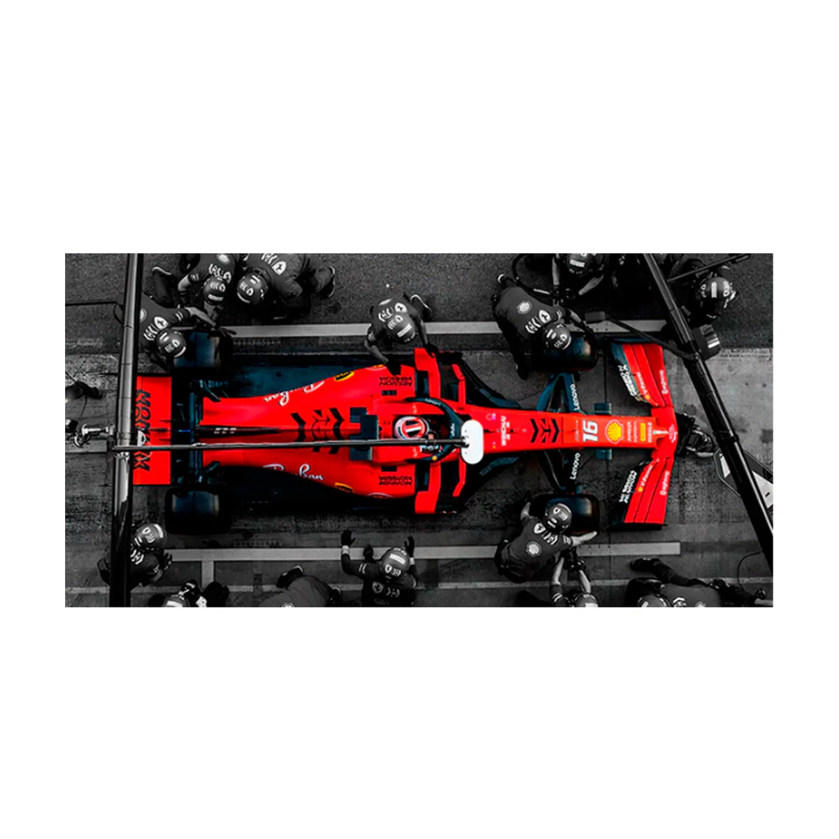 Formula 1 car with people in black suits Canvas Wall Art Print