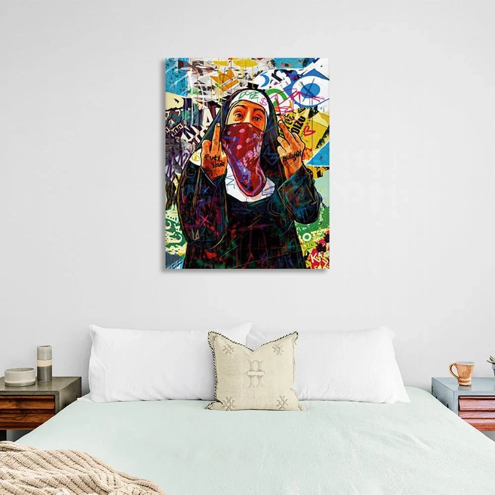 Graffiti-style nun Canvas Wall Art Print