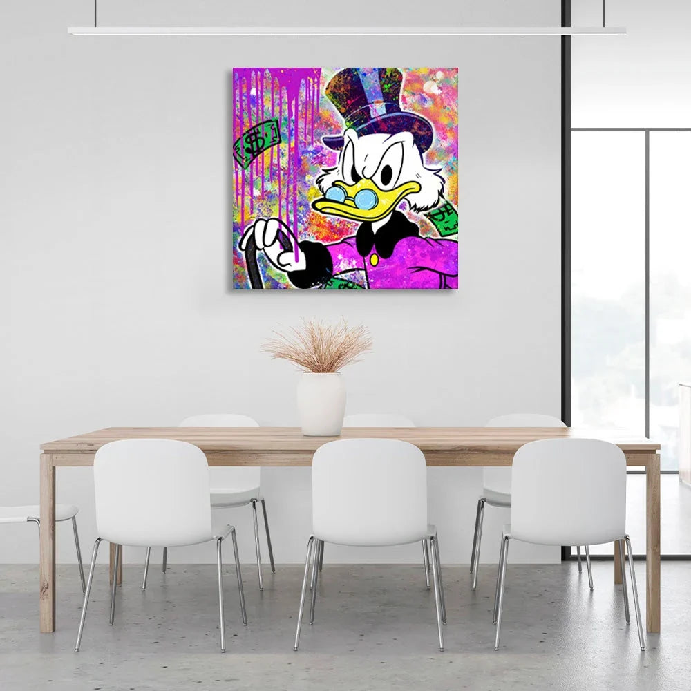 Graffiti-style Scrooge with dollars Inspirational Canvas Wall Art Print