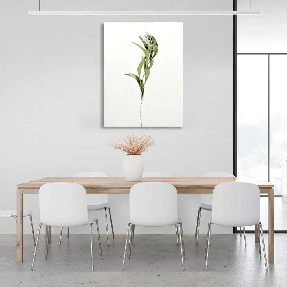 Green branch on white background Canvas Wall Art Print