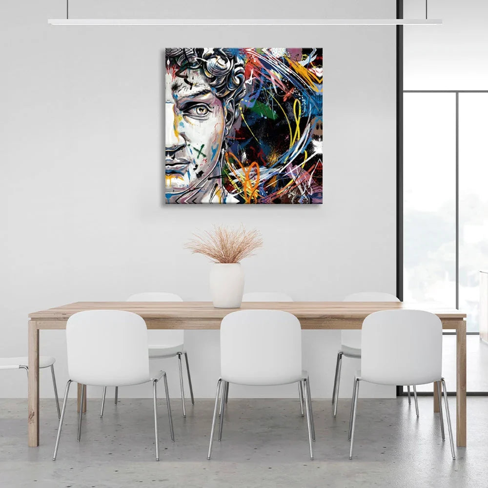Half the face of a Greek graffiti-style sculpture Canvas Wall Art Print