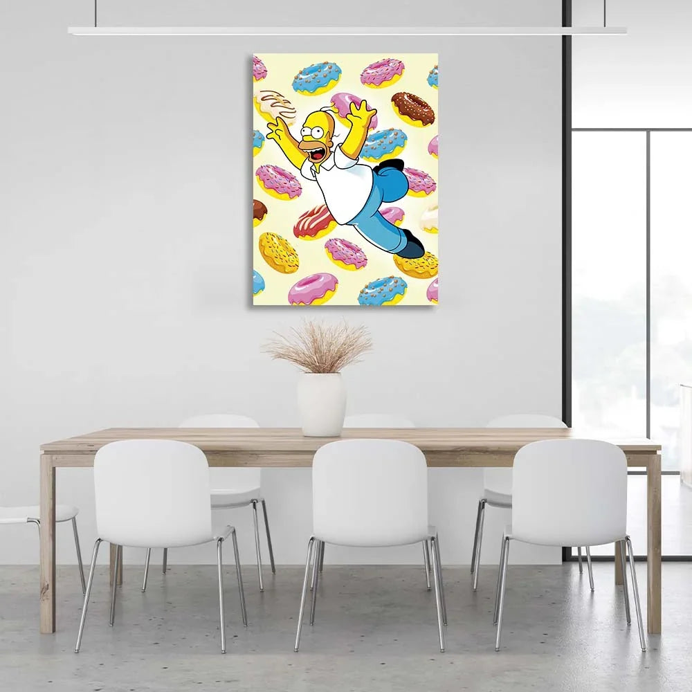 Homer Simpson in front of the donuts Canvas Wall Art Print