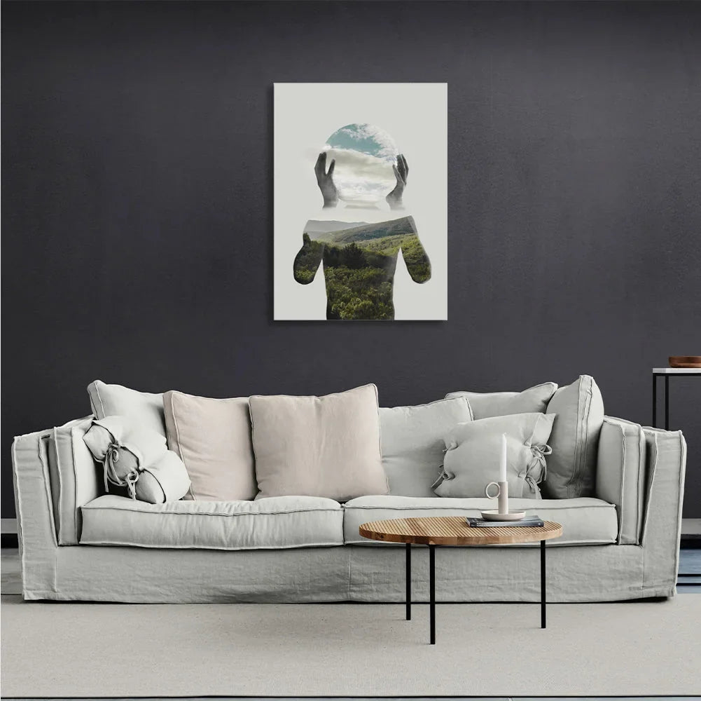 Interior silhouette of a man with a balloon Canvas Wall Art Print