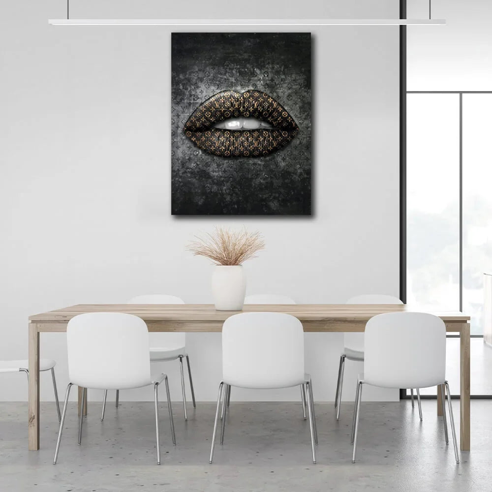 Lips LV Gold Canvas Wall Art Print
