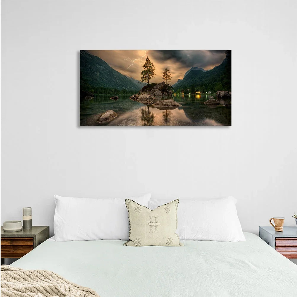 Nature lake, forest and mountains Canvas Wall Art Print