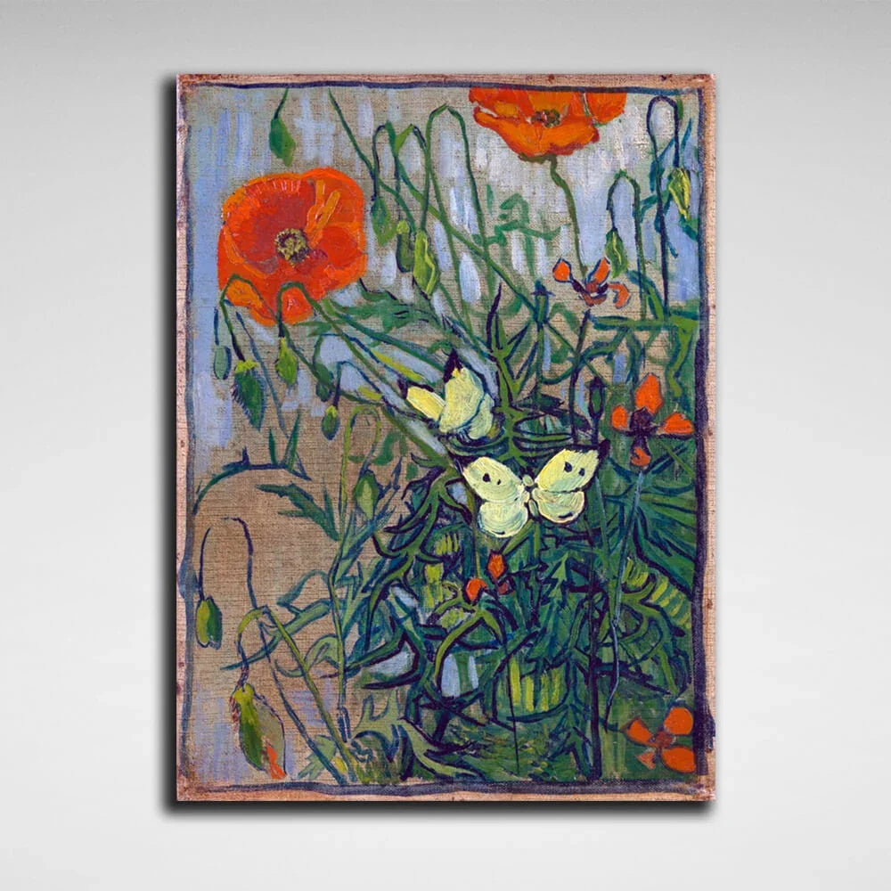 Butterflies and Poppies Vincent Van Gogh Reproduction Canvas Wall Art Print