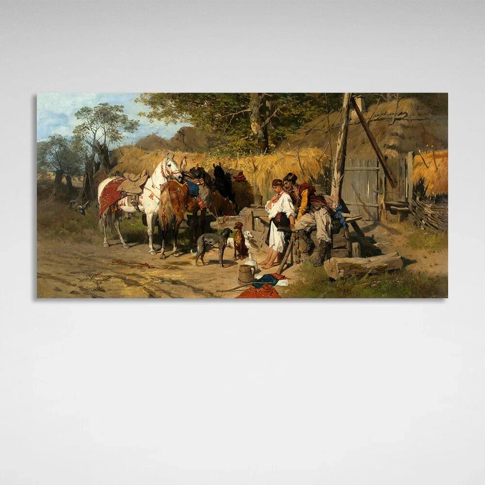 Jozef Brant Kozak and the Girl Reproduction Canvas Wall Art Print