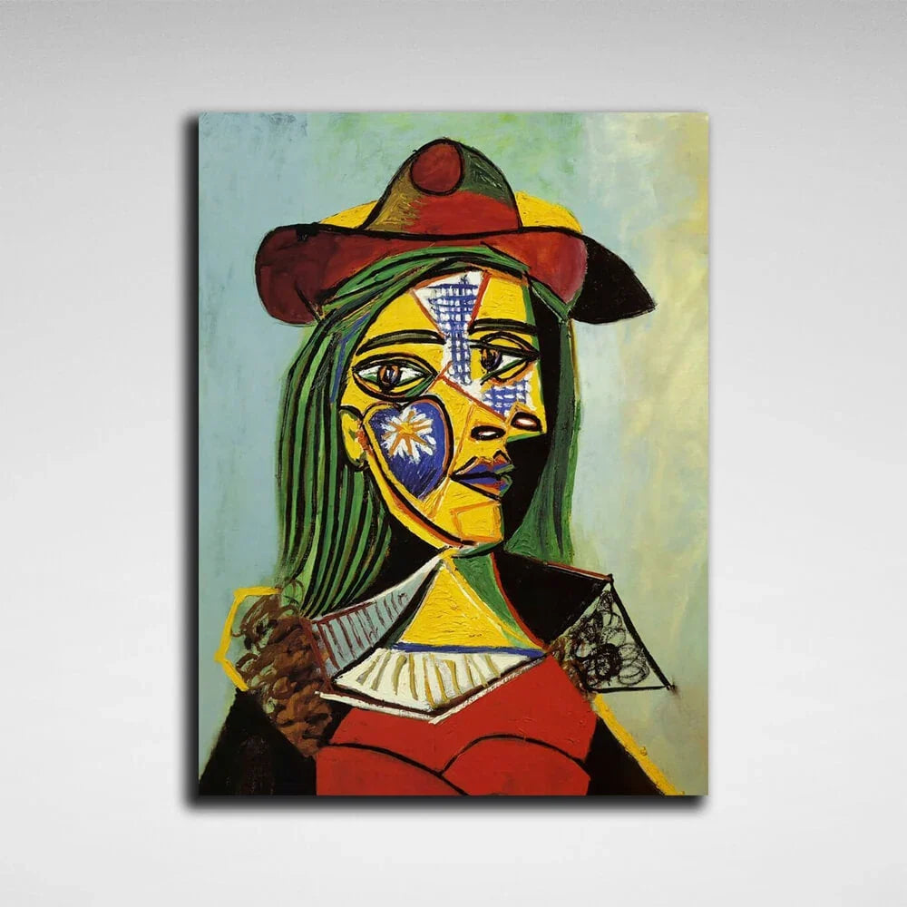Femme au chapeau et col en fourrure Reproduction Canvas Wall Art Print
