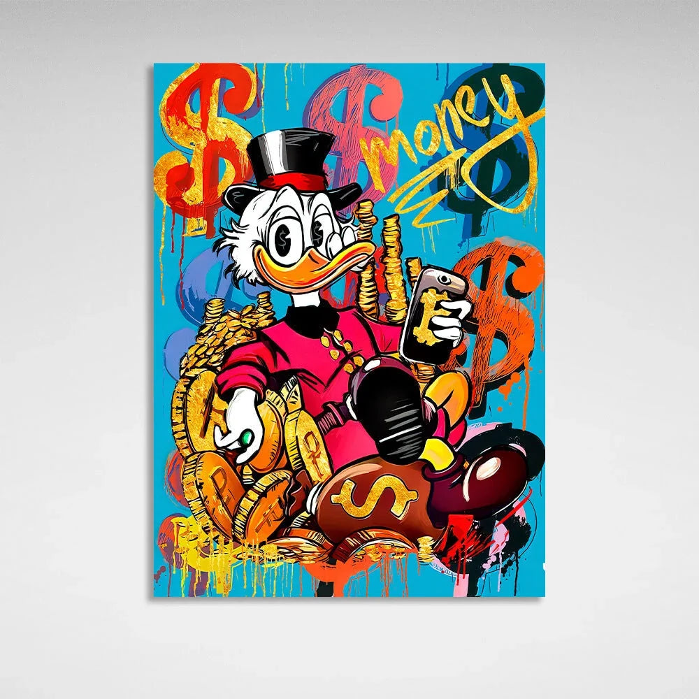Scrooge on a throne made of money Inspirational Canvas Wall Art Print