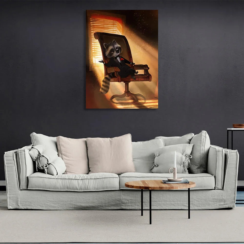 The Godfather is a raccoon in an armchair Canvas Wall Art Print