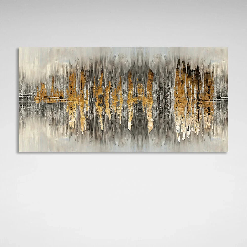 The silhouette of the city is a gray-gold color Abstraction Canvas Wall Art Print
