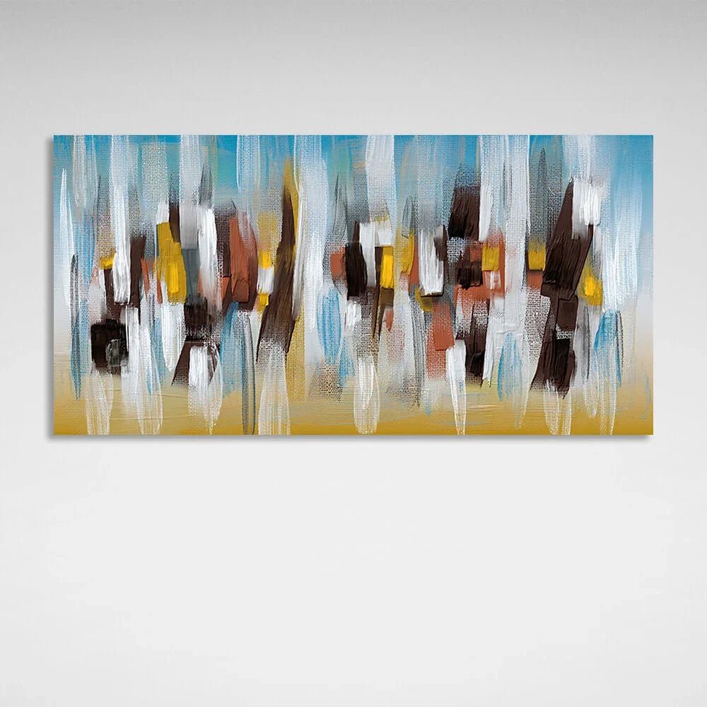 White vertical lines on a yellow-blue background Abstraction Canvas Wall Art Print