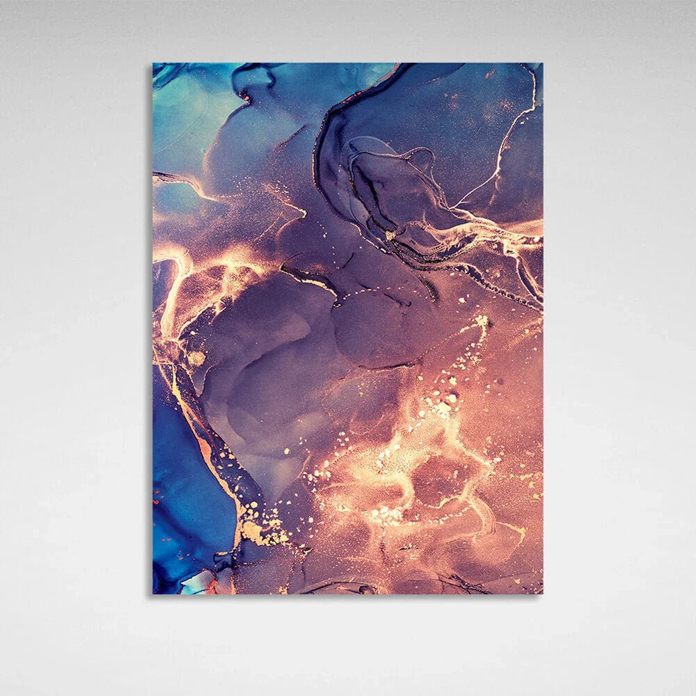 Violet-powder with blue and gold tones Abstraction Canvas Wall Art Print