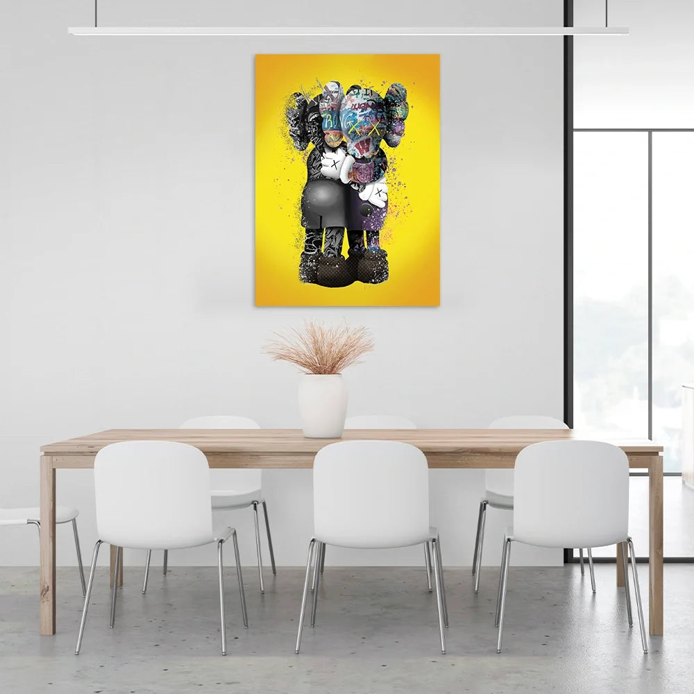 KAWS Canvas Wall Art – Hug Yellow Edition