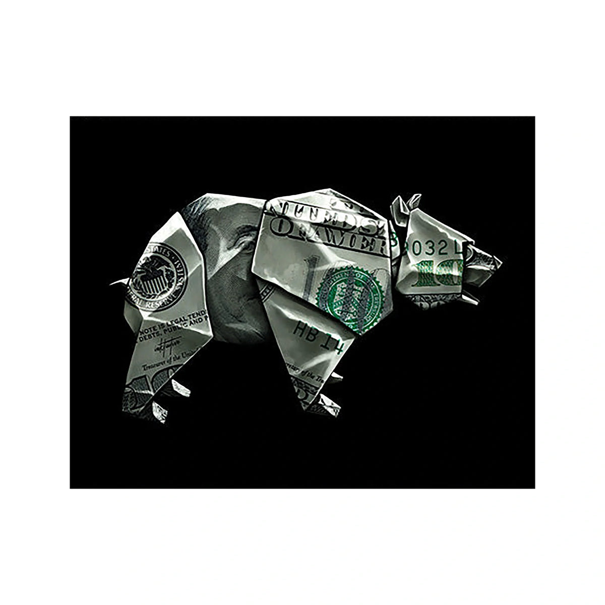 Money Bear Origami Canvas Wall Art - Unique Financial Statement for Modern Spaces