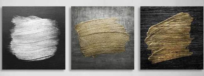 Paint strokes on a dark gray background Multi Panel Canvas Wall Art Print