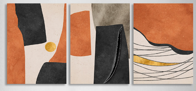 Modular abstract with a distinct orange color Multi Panel Canvas Wall Art Print