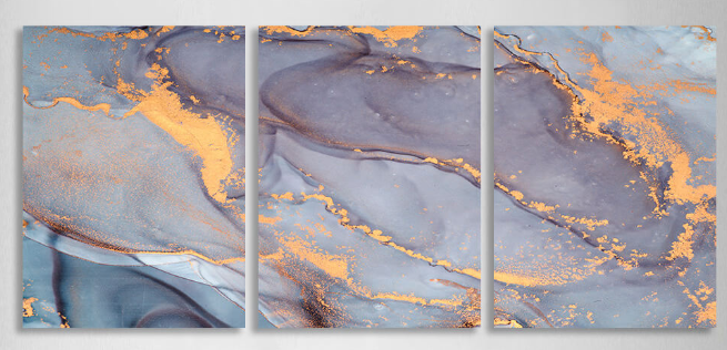 Modular gray-gold abstract with gold elements Multi Panel Canvas Wall Art Print