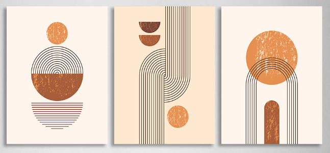 Modular beige and mustard figures Multi Panel Canvas Wall Art Print