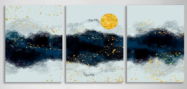 Modular three-piece gray-blue abstract Multi Panel Canvas Wall Art Print