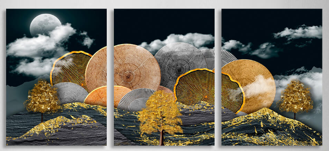 Modular abstract tree in gold Multi Panel Canvas Wall Art Print