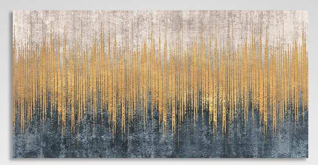 Lots of vertical gold lines on a white and gray background Abstraction Canvas Wall Art Print