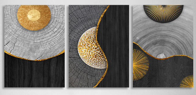 Modular of three-piece black and gray wood Multi Panel Canvas Wall Art Print