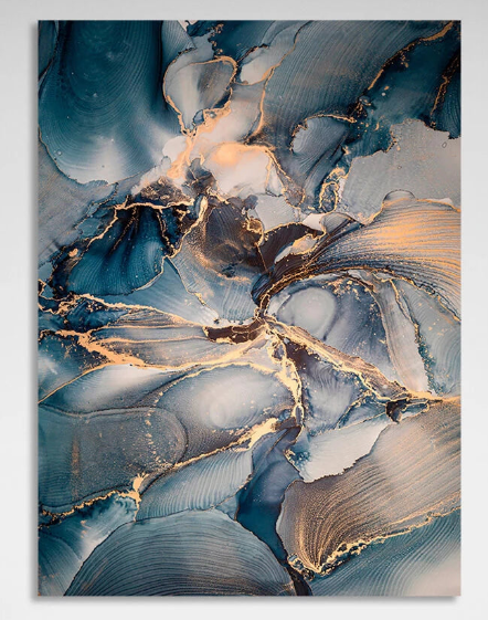 Dark blue tones with gold elements Abstraction Canvas Wall Art Print