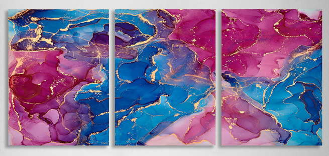 Modular abstraction in shades of pink and blue Multi Panel Canvas Wall Art Print