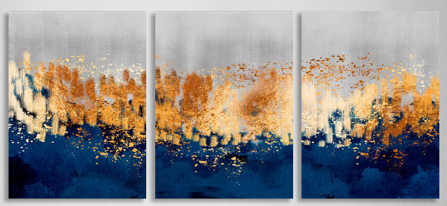 Modular gray-gold abstract with blue elements Multi Panel Canvas Wall Art Print