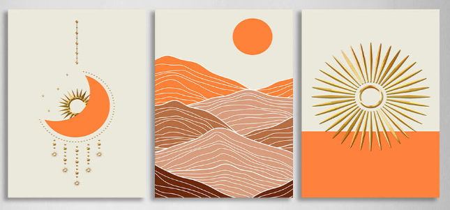 Modular geometric abstraction with bright orange color Multi Panel Canvas Wall Art Print